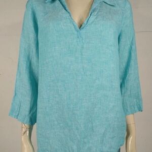 Isaac Mizrahi  Teal 100% Cotten Womens Blouse